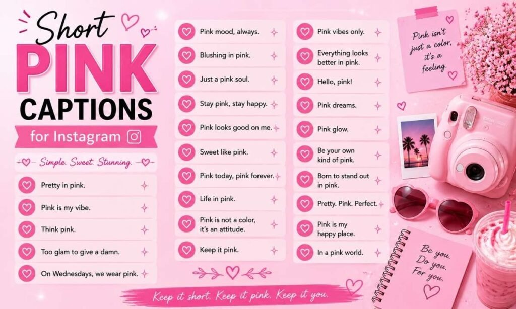 Short Pink Captions for Instagram